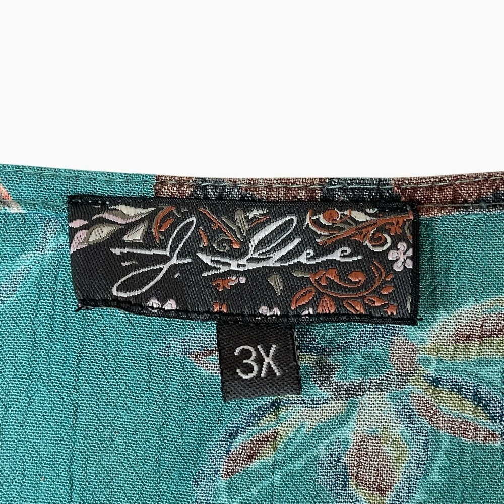 J. Glee Turquoise Floral Dress 3X Flower Dolman Sleeve V-Neck Button Up Crepe - Picture 4 of 10